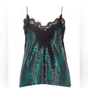 ZARA Green Sequin Camisole with Trimmed Black Lace